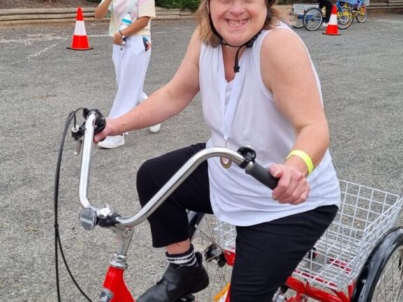 sandra riding her freedom wheels