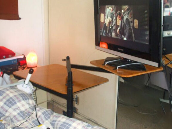 Special TV and Phone Stand, Mounted on an Extended Arm